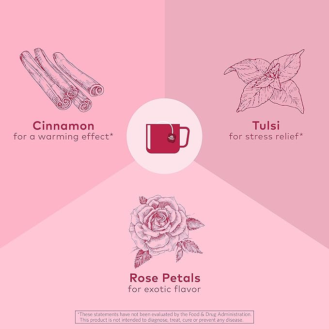Organic India Tulsi Cinnamon Rose Herbal Tea - Stress Relieving & Mystical, Immune Support, Gluten-Free, USDA Certified Organic, Supports Sugar Metabolism, Caffeine-Free - 18 Infusion Bags, 1 Pack