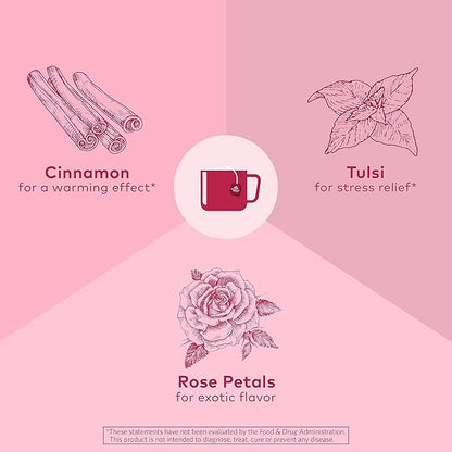 Organic India Tulsi Cinnamon Rose Herbal Tea - Stress Relieving & Mystical, Immune Support, Gluten-Free, USDA Certified Organic, Supports Sugar Metabolism, Caffeine-Free - 18 Infusion Bags, 1 Pack