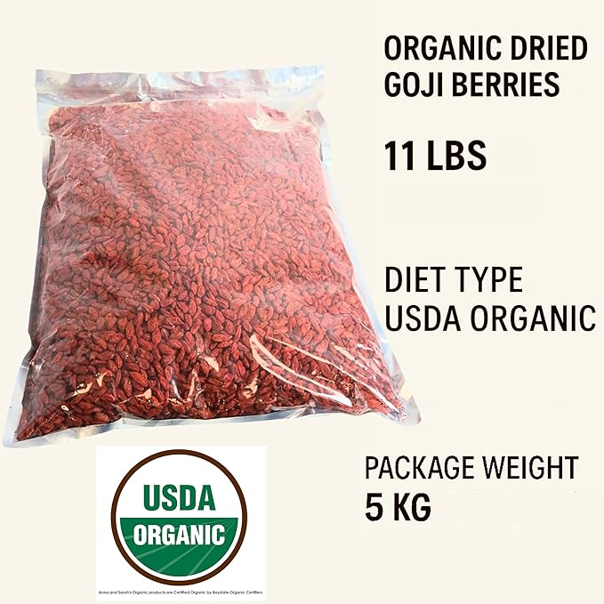 Organic Dried Goji Berries Bulk 11 Lbs, Largest Size, Fruit Superfood, Natural, Handpicked, Raw, Natural, Vegan, Non-GMO, Kosher, Gluten Free in Bag