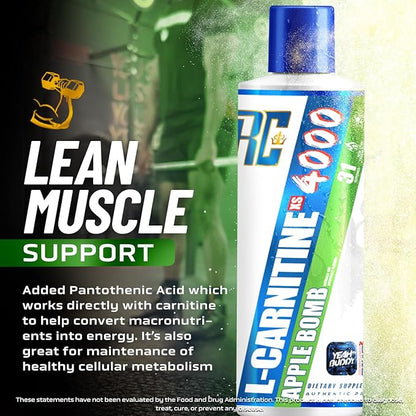 Ronnie Coleman Signature Series L Carnitine XS 4000 Liquid, Stimulant Free, Sugar Free, Zero Carbs, Lean Muscle Strength Support for Men & Women, 16 Oz (16 oz, Apple Bomb (4000))