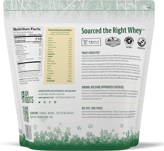 Grass Fed Whey Protein Powder Isolate - Unflavored - Unsweetened - Certified Entire Life On Pasture - A Greener World - ASPCA Registered Brand List - Informed-Sport - 3lbs