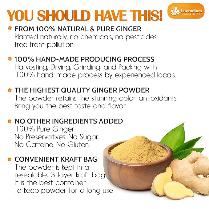 Lavendium, Premium 25oz (1.56 lbs) Ginger Powder – Ground Ginger Root – Pure, No Additives – Ideal for Cooking, Baking, Smoothies, and Spice Blends. No Sugar, No Caffeine, No Gluten, Vegan