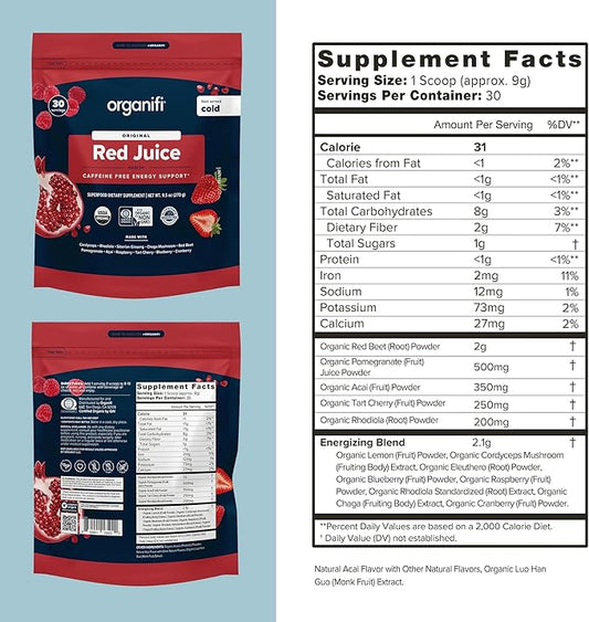 Organifi Red Juice - Energy Powder Reduces Afternoon Crashes and Boosts Digestion and Immune System, 90 Servings