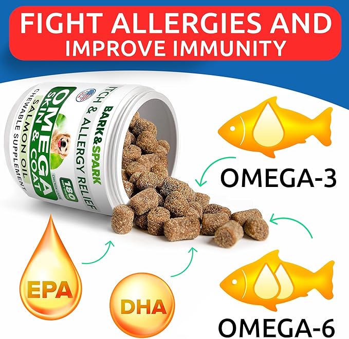 BARK&SPARK (Pack of 2 Omega 3 for Dogs - 360 Fish Oil Chews for Dog Shedding, Skin Allergy, Itch Relief, Hot Spots Treatment - Joint Health - Skin & Coat Supplement - EPA&DHA Fatty Acids