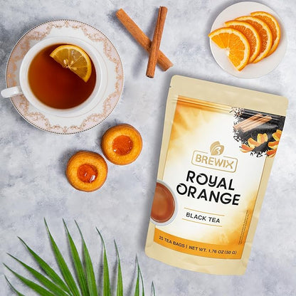 BREWIX, Royal Orange Spice Black Tea (25 Pyramid Tea Bags) | Tea with Orange and Spices | Premium Tea | Iced Tea Bags | Caffeinated And Sugar-Free