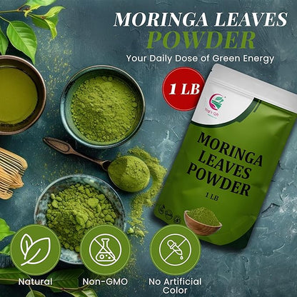 Moringa Powder 1 LB, 100% Pure & Natural Moringa Leaf Powder, Premium Quality for Smoothies & Tea, Resealable Bag for Freshness - By Yogi’s Gift®