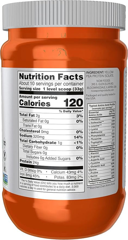 NOW Sports Nutrition, Pea Protein 24 g, Easily Digested, Unflavored Powder, 12-Ounce (Pack of 2)