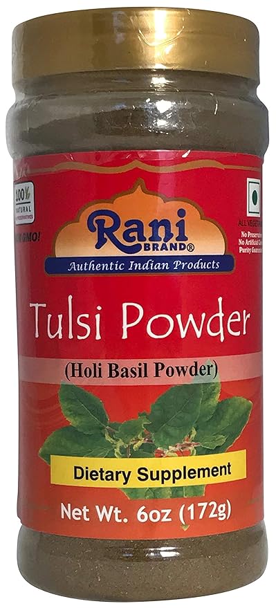 Rani Dried Tulsi (Indian Basil, Holy Basil) Leaves 6.17oz (172g) PET Jar, Used for Beverages & Ayurveda Herbal ~ All Natural | Vegan | Gluten Friendly | Non-GMO | Kosher | Indian Origin