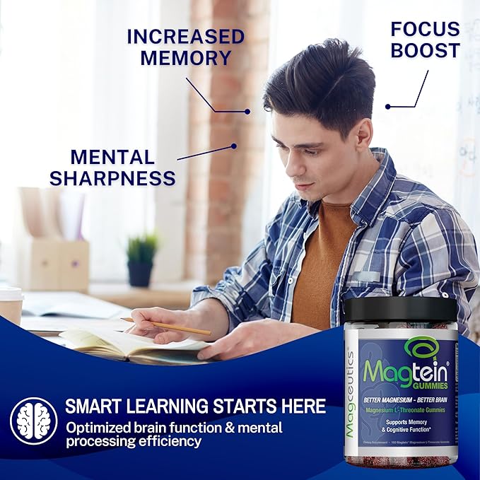 Magtein Gummies - Magnesium L-Threonate Gummy, Brain Support, Focus Supplement, Boost Memory & Cognitive Function - 150 Vegan Gummies