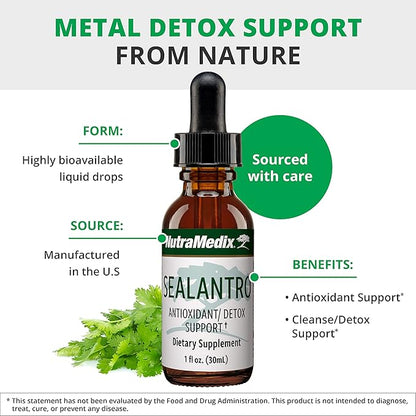 NutraMedix Sealantro - Body Detox Drops & Antioxidants Supplement - Chlorella, Pacific Cold-Water Red Seaweed & Cilantro Extract - Herbal Detox Formula (1oz)