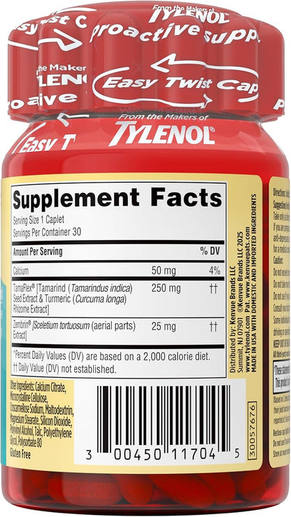 Tylenol Proactive Support* Muscle & Joint Supplements + Stress, Drug Free, Tamarind + Turmeric Supplement + Sceletium Extract to Improve Joint Comfort & Flexibility*, 30 ct