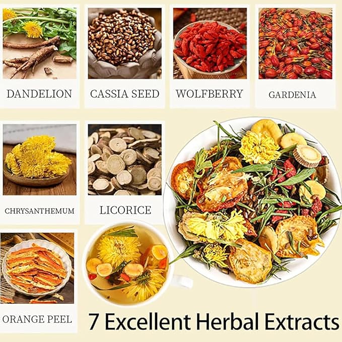 Liver Detox Herbal Tea, Dandelion Root Tea, Chrysanthemum Cassia Seed Goji BerryTea, Kidneys & Liver Health TeaWith Wolfberry, Cassia Seed, Milk Thistle