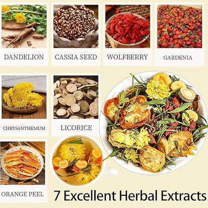 Liver Detox Herbal Tea, Dandelion Root Tea, Chrysanthemum Cassia Seed Goji BerryTea, Kidneys & Liver Health TeaWith Wolfberry, Cassia Seed, Milk Thistle