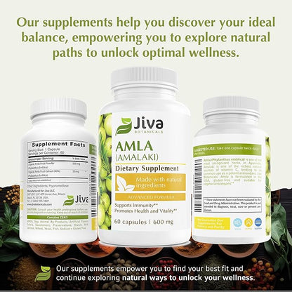 Jiva Botanicals Amla Capsules (Amalaki) - 120 Vegan Capsules - Amla Powder - Indian Gooseberry Supplement for Vitality (Pack of 120)