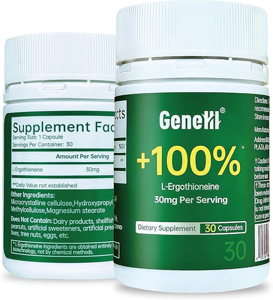 L-Ergothioneine Supplement, 30mg(EGT)/Serving, 6X Ergothioneine Mushroom Extract Supplements Longevity, Immune Support, Heart Health & Brain Supplement, Lab Tested, Made in USA (30 Servings)