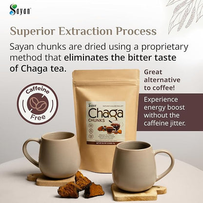 Sayan Siberian Pure Raw Chaga Mushroom Chunks with Black Top Crust 35.2 Oz/ 2.2 lb – Premium Wild-Harvested Antioxidant Tea for Immune Support, Focus and Digestive Health - Non-GMO