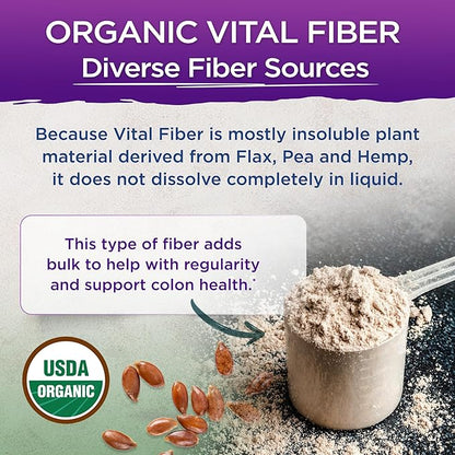 Vital Planet - Vital Fiber Powder, Soluble and Insoluble Fiber Supplement with Flax, Pea and Hemp, Organic Daily Dietary Supplement Supports Gut Digestive Regularity 7.76 oz