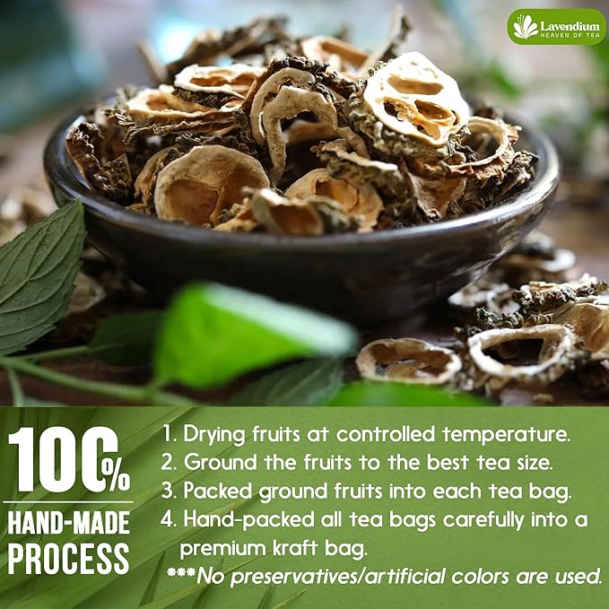 Lavendium, Premium 60 Tea Bags Bitter Melon Fruit Herbal Tea, 100% Natural and Pure, Hand-made, Made With Natural Materials-Corn Fiber Tea Bag, Sugar Free. Caffeine Free. Gluten Free. Vegan