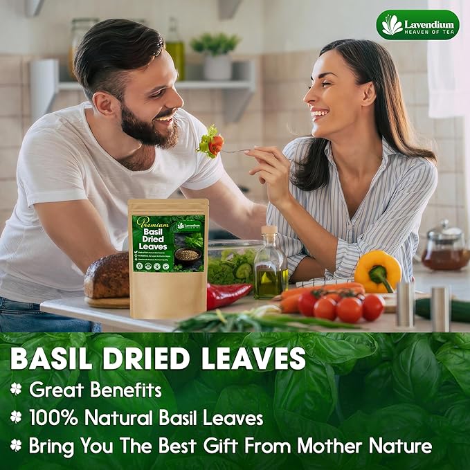 Lavendium, Premium 8oz Dried Basil – 100% Pure, Non-GMO, Gluten-Free, Vegan – Aromatic Culinary Herb for Cooking, Garnish, and Seasoning – No Additives or Preservatives – Resealable Bag