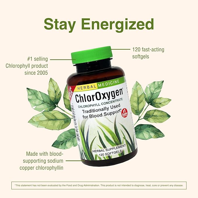 Herbs Etc. ChlorOxygen Chlorophyll Concentrate - Aids Healthy Blood Circulation - High-Altitude Environment Support - Energy Support - 120 Softgels (120 Servings) - 2 Pack