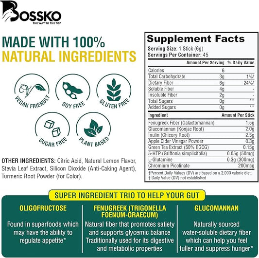 GLP-1 Supplement 6g Fiber - with Chromium & Glucomannan Booster Drink Mix with 45 Servings (6 Weeks Supply) to Reduced Appetite and Cravings & Metabolic Support Formula - Lemonade Flavor