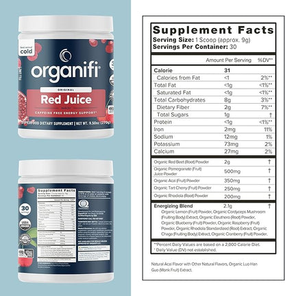 Organifi Red Juice - Energy Powder Reduces Afternoon Crashes and Boosts Digestion and Immune System, 30 Servings