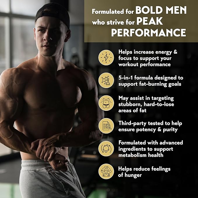 Ultra Shred Men | PRO Series | Fat Burner for Men to Sustain Muscle & Lose Weight - Boost Metabolism, Appetite Suppressant | 5 Research Backed Ingredients | 3rd Party Tested Supplement - 60 Capsules