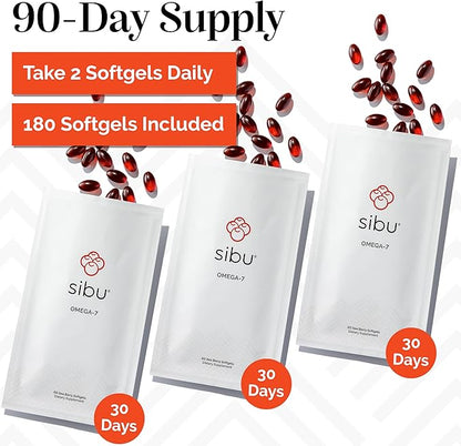 sibu Sea Buckthorn Omega-7 Softgels (90-Day Refill Sachet) – Supplement for Healthy Skin, Hair, Nails and Dryness