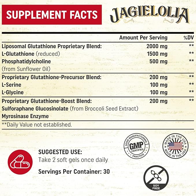 Liposomal Glutathione 2000 mg with L-Serine, L-Glycine & Sulforaphane – Active L-Glutathione Unique Formulation to Enhance Absorption - Master Antioxidant, Detoxifying & Immune | 240 Softgels