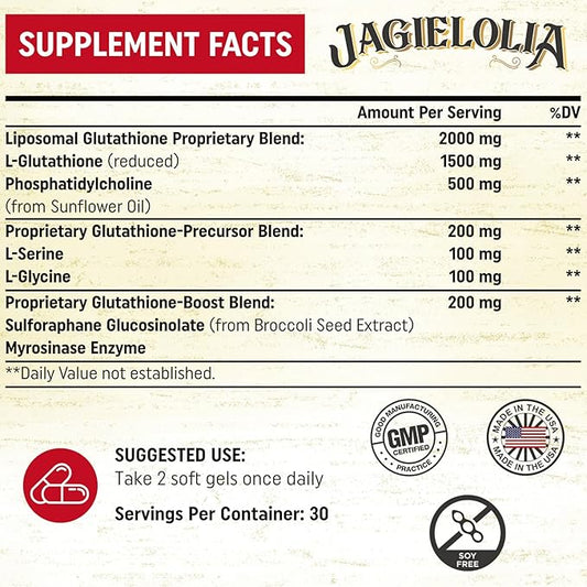 Liposomal Glutathione 2000 mg with L-Serine, L-Glycine & Sulforaphane – Active L-Glutathione Unique Formulation to Enhance Absorption - Master Antioxidant, Detoxifying & Immune | 240 Softgels