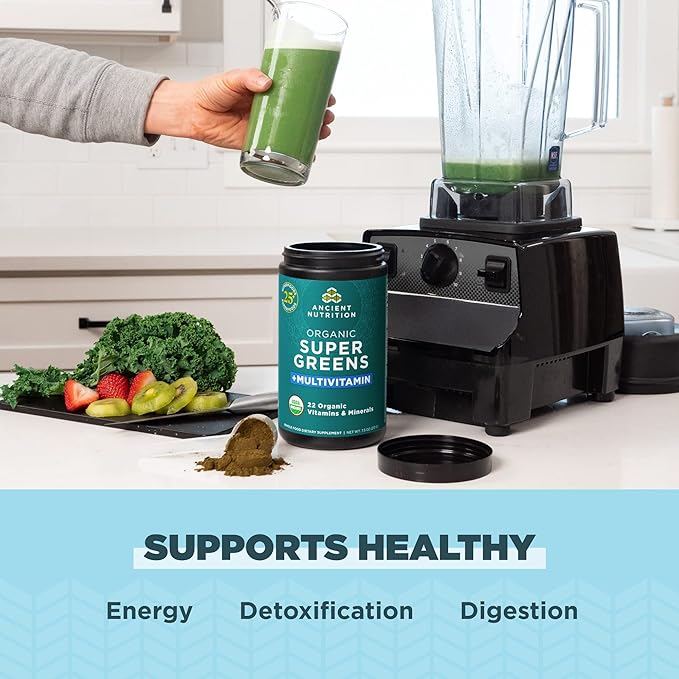 Ancient Nutrition, Vitamin Powder, One Bottle Made from Real Fruits, Vegetables and Herbs, for Digestive and Energy Support, 25 Servings, 7.5oz