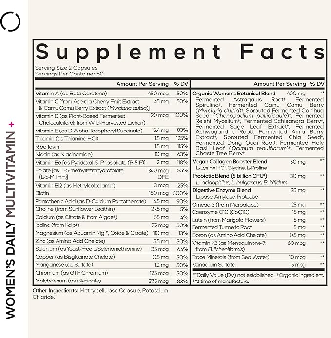 Codeage Women’s Daily Multivitamin, 25+ Vitamins & Minerals, Fermented, Organic Whole Foods, Probiotics Supplement - Vitamin A, B, C, D, E & K, Omega 3, Zinc – Vegan - 2 Pack