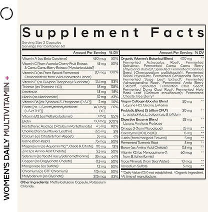Codeage Women’s Daily Multivitamin, 25+ Vitamins & Minerals, Fermented, Organic Whole Foods, Probiotics Supplement - Vitamin A, B, C, D, E & K, Omega 3, Zinc – Vegan - 2 Pack