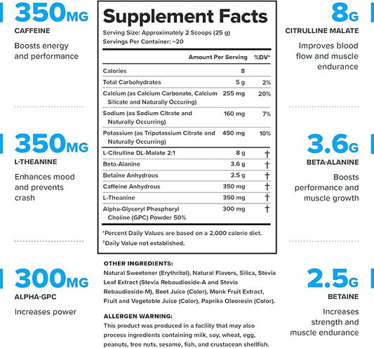 LEGION- All Natural Nitric Oxide Preworkout Drink to Boost Energy, Creatine Free, Naturally Sweetened, Beta Alanine, Citrulline, Alpha GPC (Strawberry Kiwi)