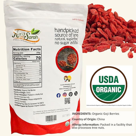 Anna and Sarah Organic Dried Goji Berries 1 Lb in Resealable Bag