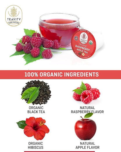 Organic Raspberry Apple Black Tea Pods for Keurig - Naturally Caffeinated Fruit Tea by Teavity (36 Tea Pods)