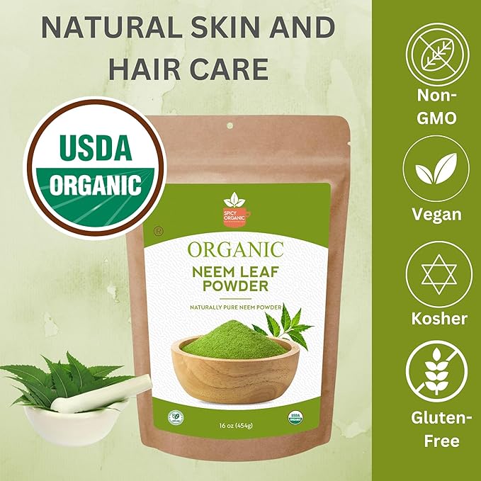 Neem Powder – 8 oz. - Certified USDA Organic -Non-GMO - Fresh Dried Neem Leaves Powder for Healthy Hair and Skin - Azadirachta Indica Ayurvedic Herb for Overall Wellbeing