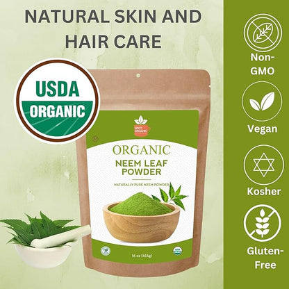 Neem Powder – 8 oz. - Certified USDA Organic -Non-GMO - Fresh Dried Neem Leaves Powder for Healthy Hair and Skin - Azadirachta Indica Ayurvedic Herb for Overall Wellbeing