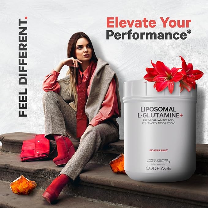Codeage Liposomal L-Glutamine Powder - High-Potency L-Glutamine 5,000 mg per Serving - 3-Month Supply - Liposomal Delivery, Free-Form Amino Acid, Unflavored Glutamine - Non-GMO Gluten-Free - 16.67 oz