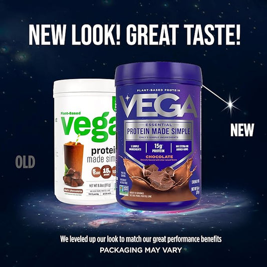 Vega Protein Made Simple - 15g Plant-Based Pea Protein, Chocolate, 10 Servings, Stevia Free, No Artificial Sweeteners or Gums, Non-GMO, Gluten Free, Dairy Free, 9.6oz (Packaging May Vary)