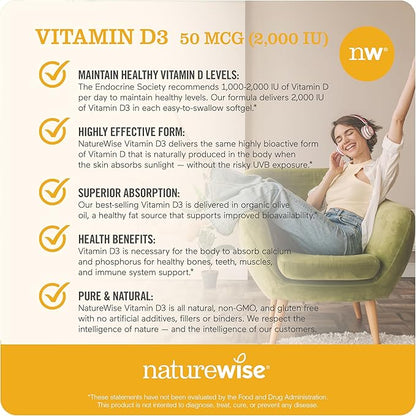NatureWise Vitamin B12 1000mcg 360 Softgels and Vitamin D3 2000iu 360 Count for Energy, Immunity and Bone Support