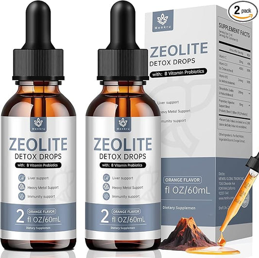 (2 Pack) Zeolite Drops for Adults and Kids – 99%+ Pure Natural Zeolite clinoptilolite, with Vitamin B, Probiotic Blend, Vegan, Non-GMO - Supports Immune Health, Supplement Energy and Attention