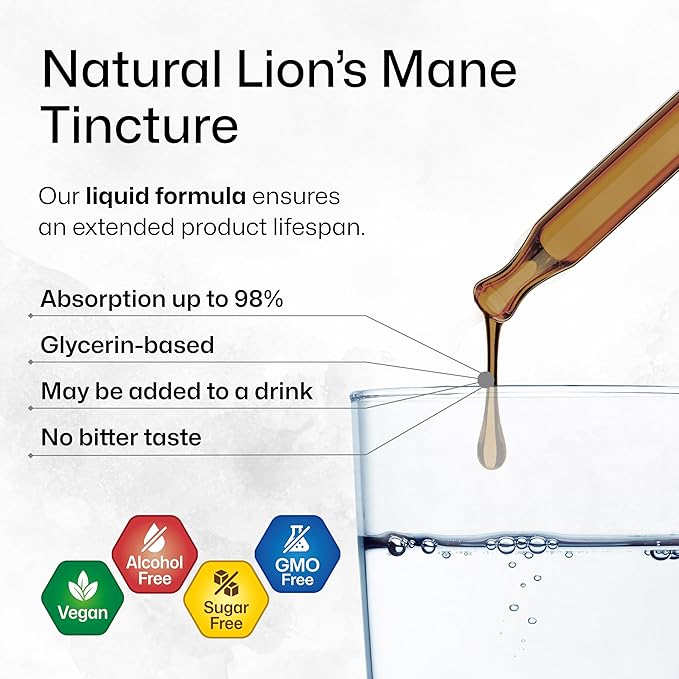 BIO KRAUTER Lions Mane Liquid Extract - Mushroom Supplement for Brain Support - Vegan Lions Mane Supplement - Alcohol & Sugar Free Drops - 4 Fl.Oz.