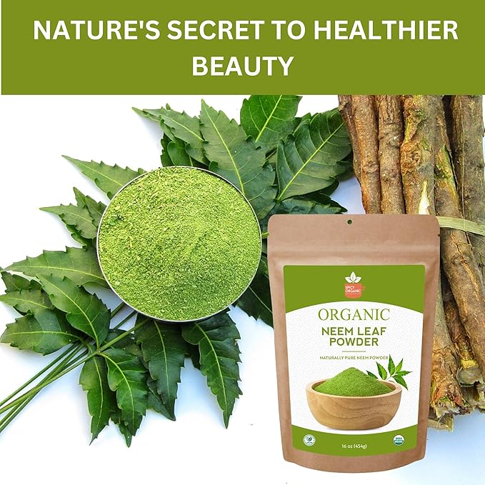 Neem Powder – 16 oz. - Certified USDA Organic -Non-GMO - Fresh Dried Neem Leaves Powder for Healthy Hair and Skin - Azadirachta Indica Ayurvedic Herb for Overall Wellbeing