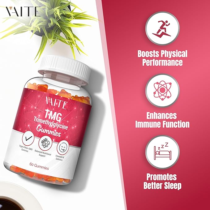 VAITE TMG Supplements – Trimethylglycine 800mg Gummies, Betaine Anhydrous for Energy Support, 60 Vegan Chewables, Easy to Take, Non-GMO, Gluten & Soy Free, for Adults, Daily Nutritional Balance