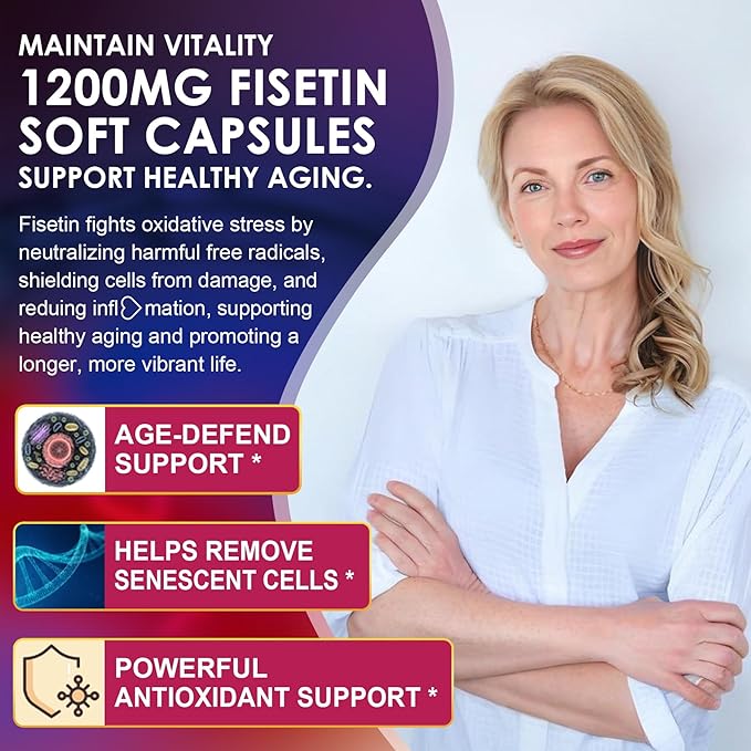 Fisetin Supplement - Liposomal Super Absorption 98% Pure 1200mg with Quercetin, Resveratrol, Green Tea Extract for Healthy Aging & Longevity, Skin Health, Brain & Antioxidant - 60 Softgels