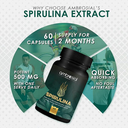 AMBROSIAL Spirulina Capsules 500 mg (Pack of 1-60 Capsules)