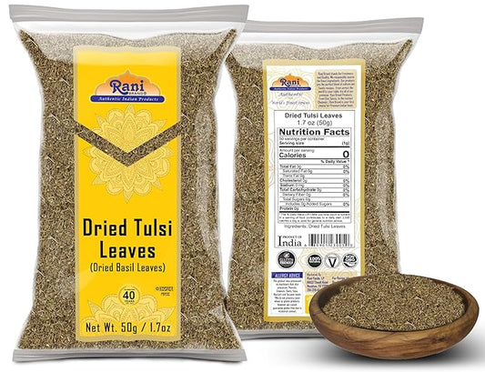 Rani Dried Tulsi (Indian Basil, Holy Basil) Leaves 1.75oz (50g) Used for Beverages & Ayurveda Herbal ~ All Natural | Vegan | Gluten Friendly | Non-GMO | Indian Origin