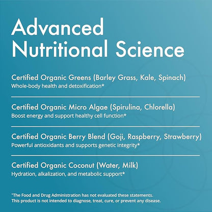 Natura Health Products N-liven Supplement - Organic Superfood Greens Powder Drink - Including Spirulina & Chlorophyll - Premier Blend of Barley Grass, Kale, Spinach, Goji Berry, Raspberry (180 Grams)