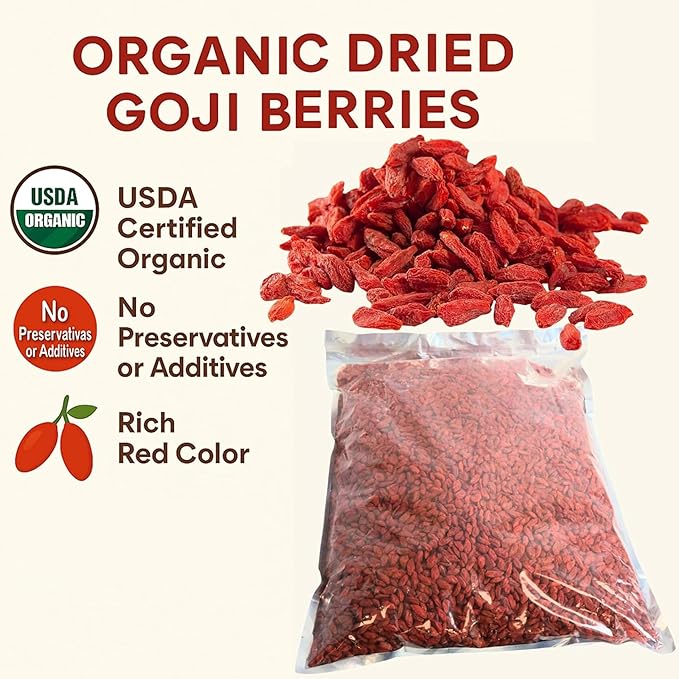 Organic Dried Goji Berries Bulk 11 Lbs, Largest Size, Fruit Superfood, Natural, Handpicked, Raw, Natural, Vegan, Non-GMO, Kosher, Gluten Free in Bag